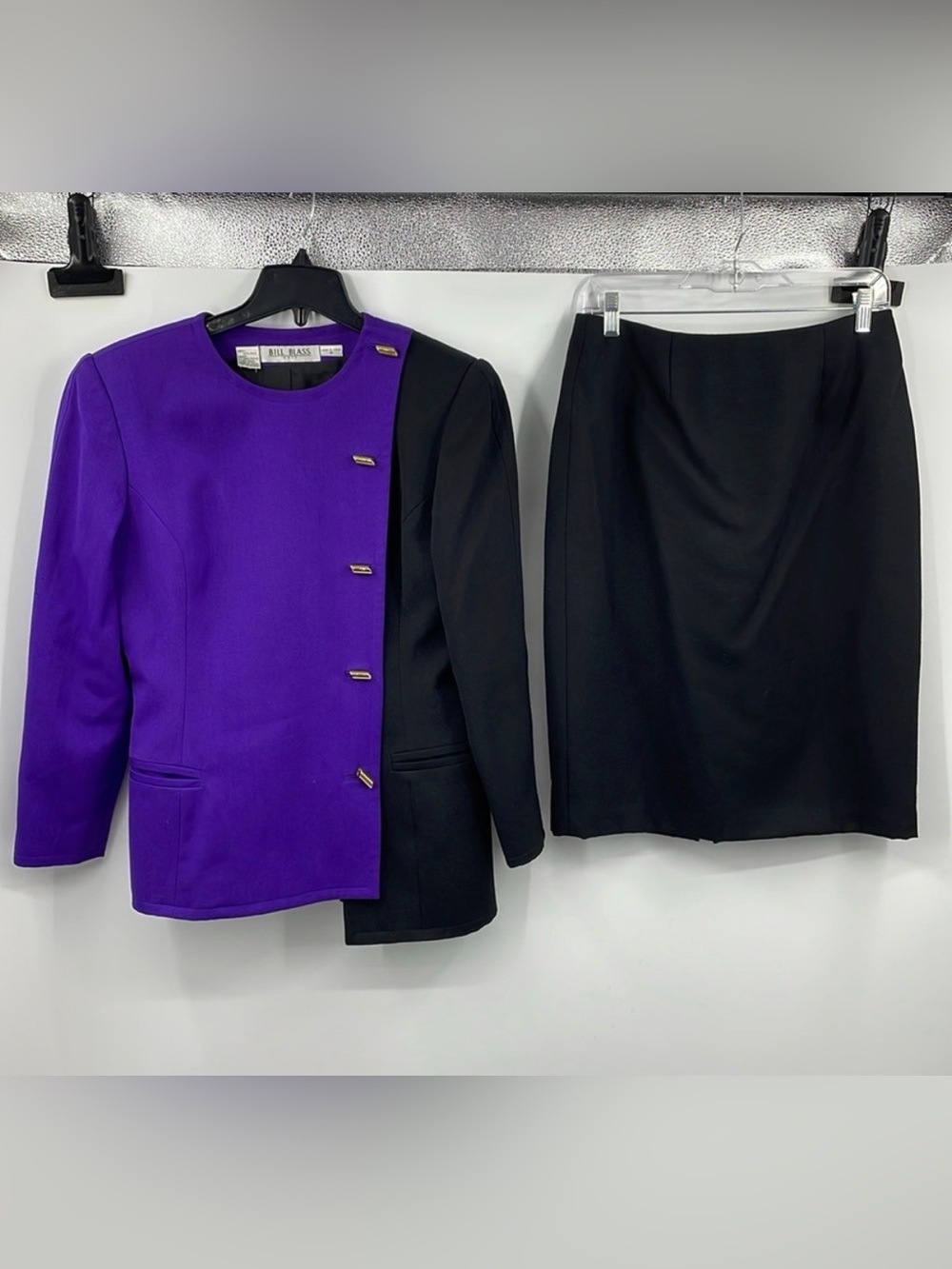 Vintage 80’s 90’s Bill Blass colorblock 2pc wool skirt suit Size 10